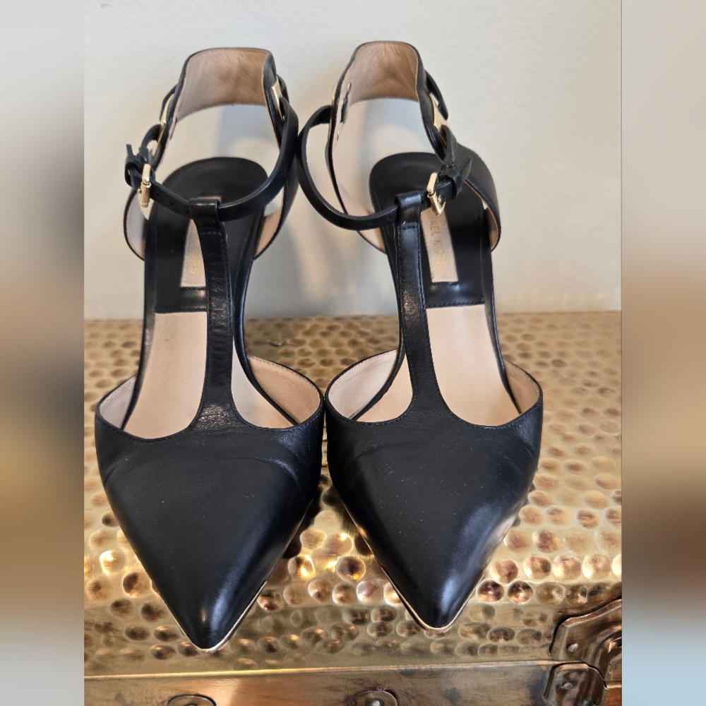 Michael Kors "Silvia" T-Strap Medium High Heel Pumps